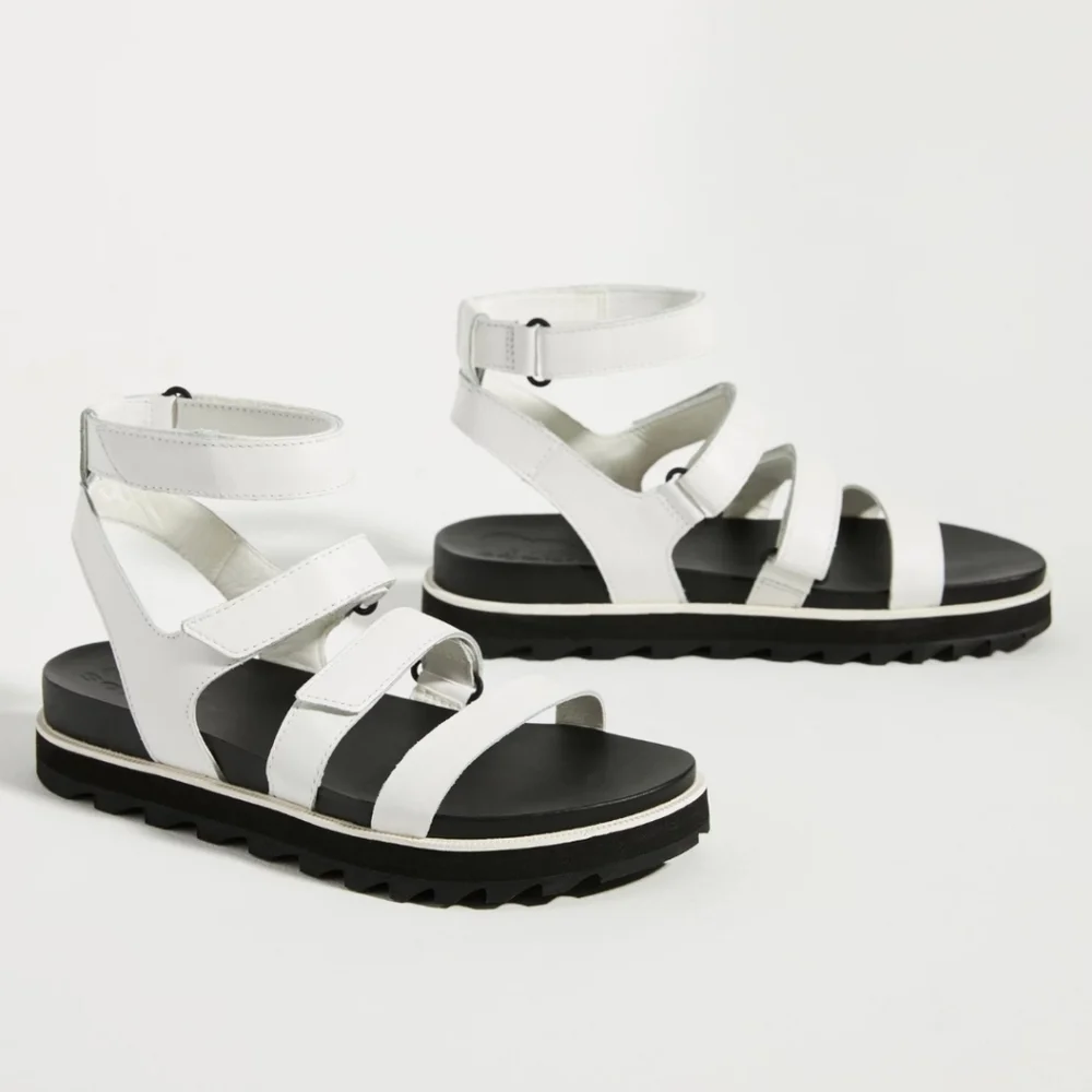 Sorel Roaming White Leather Hook‎ and Loop Multi Strappy Platform Sandals 8.5